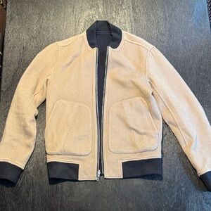 Theory Tan and Navy Cashmere Bomber Jacket REVERSIBLE